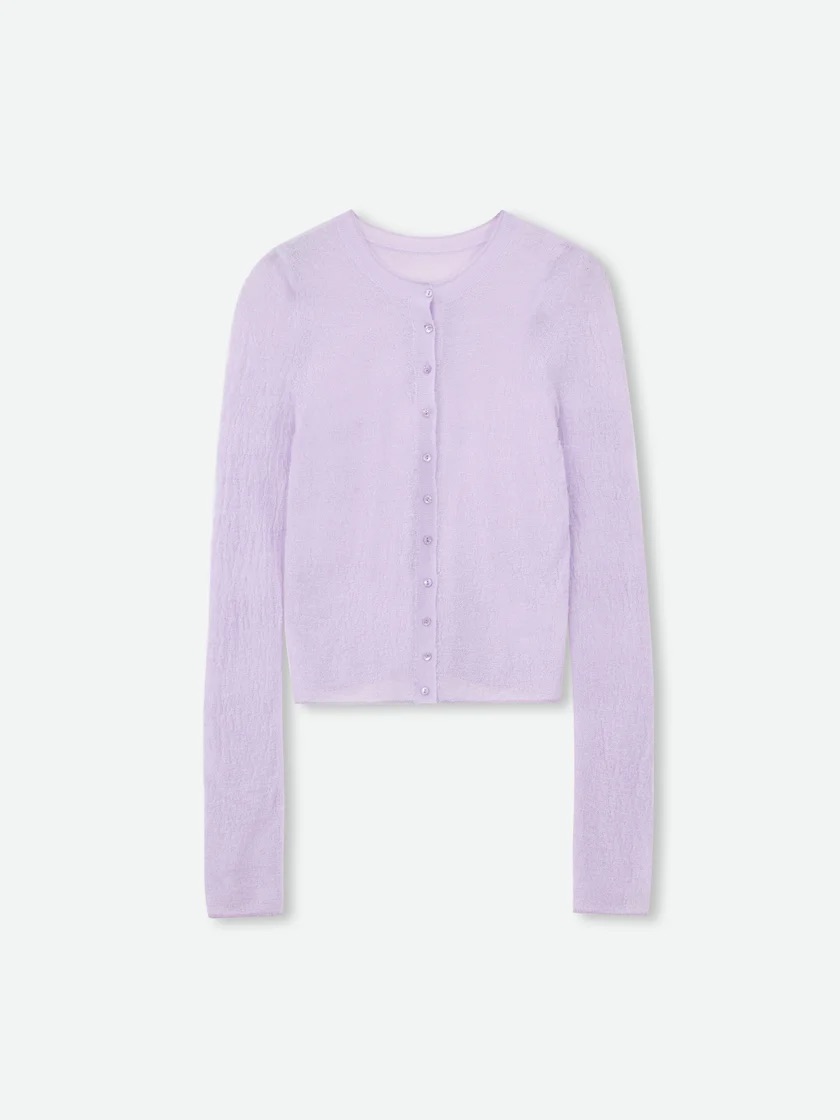 Soft Lavender Sheer Alpaca Wool Sweater Cardigan — image 3 of 4